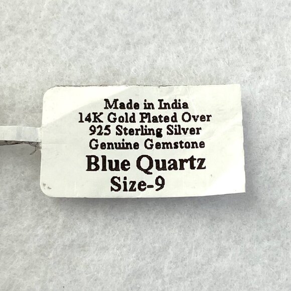 14K Gold Plated Sterling Silver 925 India Emerald Cut Blue Quartz Ring Sz 8.5 - Picture 6 of 16